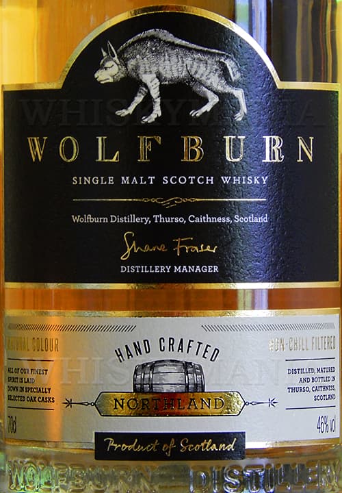 Этикетка бутылки односолодового виски Wolfburn Northland